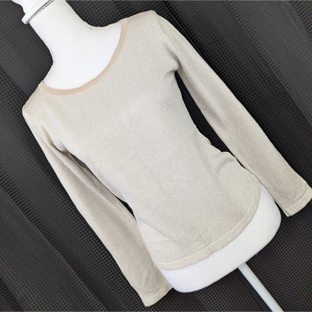 NWOT! CHANDLER HILL! SILK! SHIMMERY SILVER & CREAM, W/BEIGE, SWEATER, TOP! SZ S